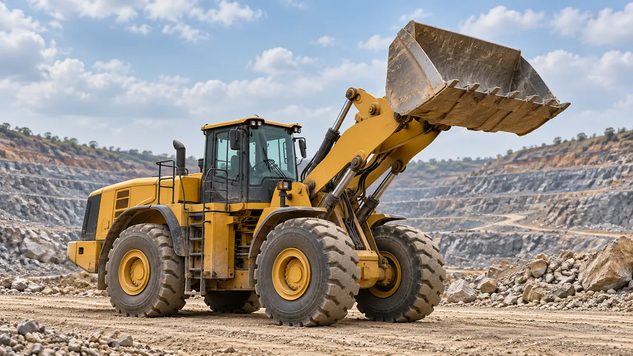 Representative wheel loader equipment image; not the exact Hindustan Motors HM2021