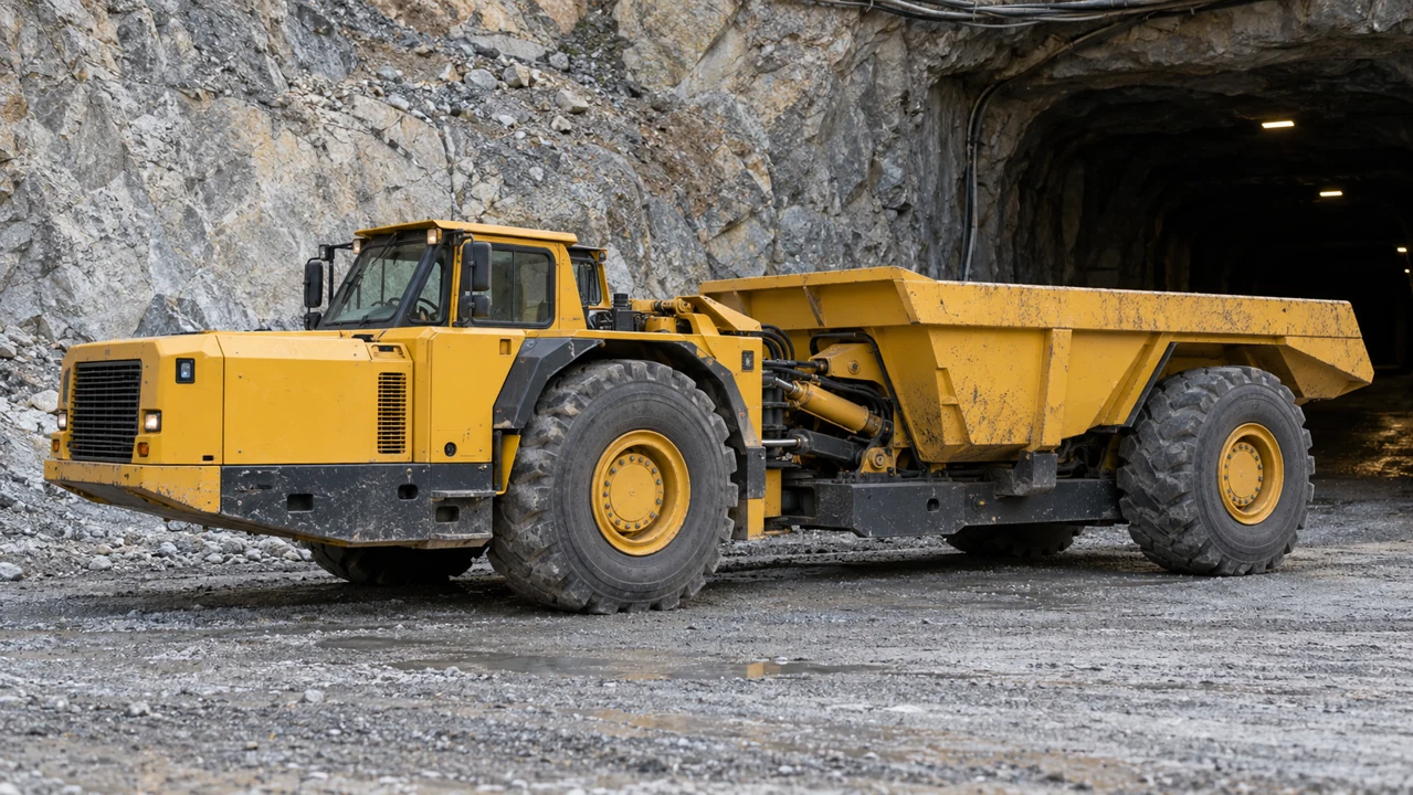 AI-generated representative underground articulated truck equipment image; not the exact Caterpillar · AD45 · serial prefix J4W